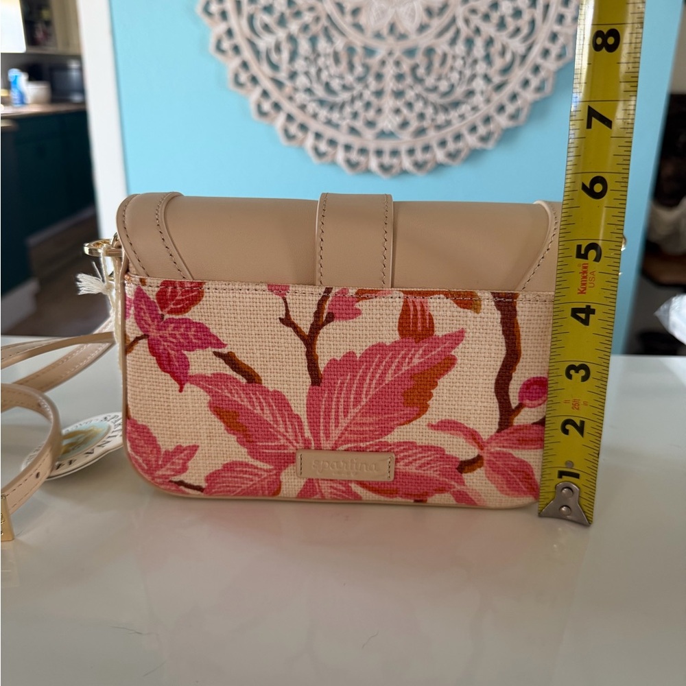 NWT Spartina 449 Beige Leather & Floral Crossbody - Picture 3 of 13
